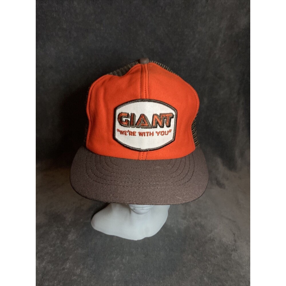 Vintage 90s Giant “We’re With You” Grocery Store Trucker Hat Adjustable Orange